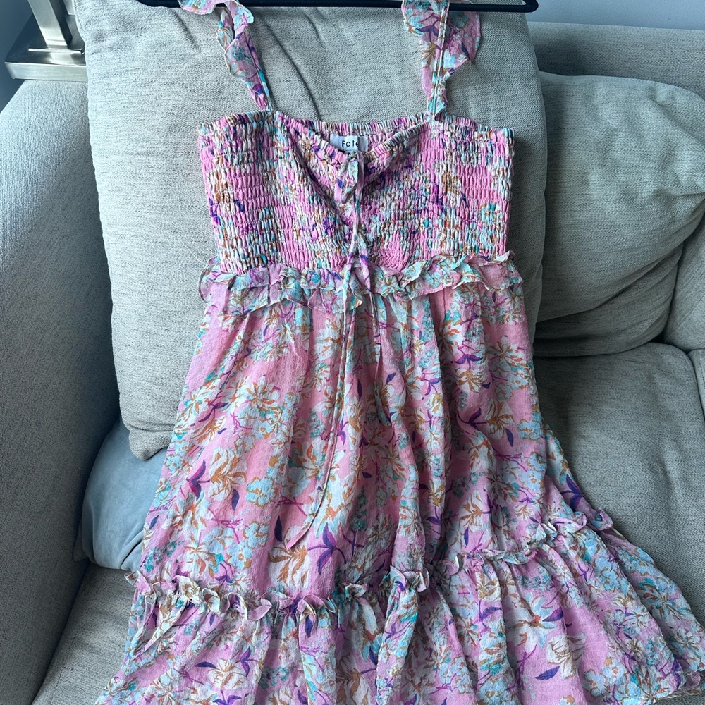 Fate Brand Summery Pink Dress Floral Bohemian Women's M